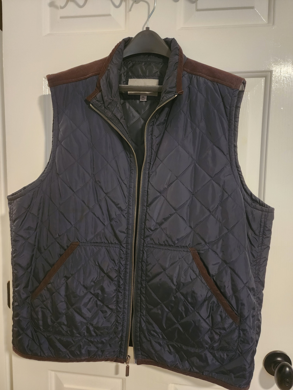 Johnston & Murphy Quilted Navy Vest with Brown Trim-XXL